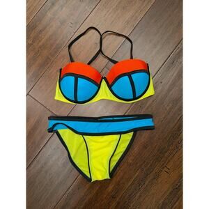 Neon Colorblock 2pc Bikini Swimsuit womens m Medium